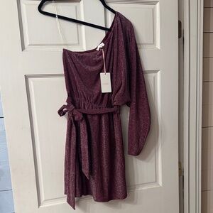 Entro One-Shoulder Burgundy Dress
